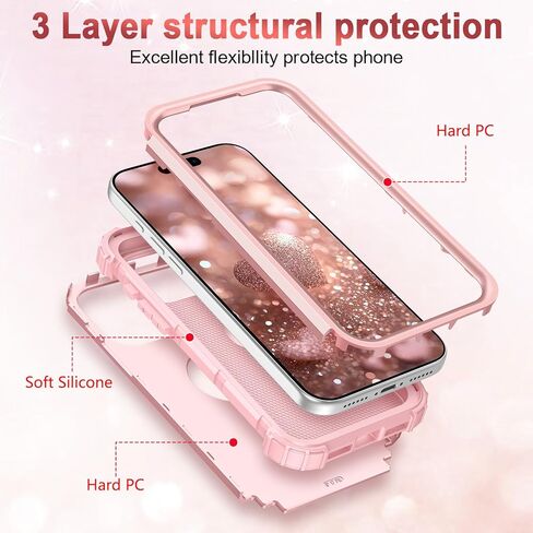 حافظة LONTECT لهاتف iPhone 17 Pro Max لامعة لامعة بلينغ 3 في 1 مقاومة للصدمات وشديدة التحمل وشديدة التحمل لهاتف Apple iPhone 17 Pro Max 6.9 بوصة 2025، ذهبي وردي in Kuwait