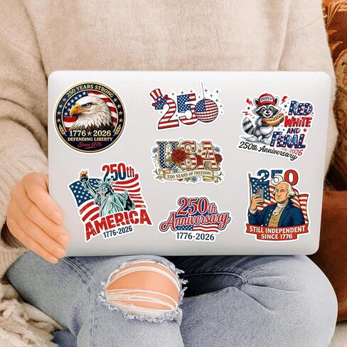 50pcs 250th Anniversary USA Stickers 1776–2026, USA Patriotic 4th of July Stickers, 250 Years Patriotic Stickers for Car, Laptop, Water Bottle, Phone, Independence Day Decorations in Kuwait