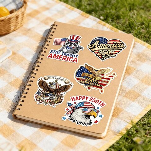 50pcs 250th Anniversary USA Stickers 1776–2026, USA Patriotic 4th of July Stickers, 250 Years Patriotic Stickers for Car, Laptop, Water Bottle, Phone, Independence Day Decorations in Kuwait