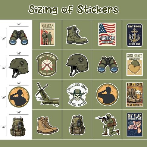 50Pcs Military Stickers - Waterproof Army Themed Vinyl Decals for Car, Laptop, Water Bottle, Luggage, Computer, Skateboard, Bike, Veteran Bumper Stickers, Patriotic Gift for Men, Soldiers, Veterans in Kuwait