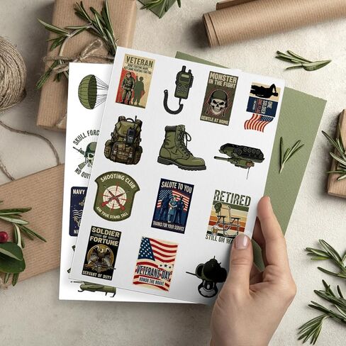 50Pcs Military Stickers - Waterproof Army Themed Vinyl Decals for Car, Laptop, Water Bottle, Luggage, Computer, Skateboard, Bike, Veteran Bumper Stickers, Patriotic Gift for Men, Soldiers, Veterans in Kuwait
