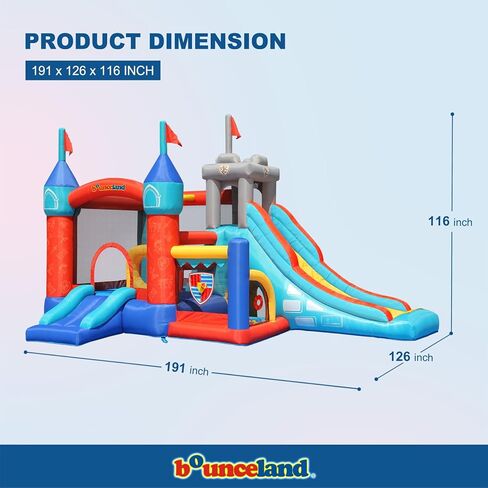 Bounceland Medieval Bounce Castle Bounce House with Slide & Ball Pit, Basketball Hoop and Ball Toss Game Included, Long Fun Slide, Obstacle Courts, Comes with UL Certified Blower Fun Party in Saudi Arabia