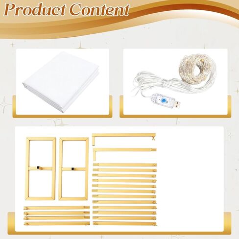 Fumete 4 Pcs 8 x 8 ft Gold Backdrop Stand with Drape and LED Kit, 5 x 10ft Drape 2 Panels with Rod Pockets and String Lights Adjustable for Wedding Birthday Party Photography Background(White) in Kuwait
