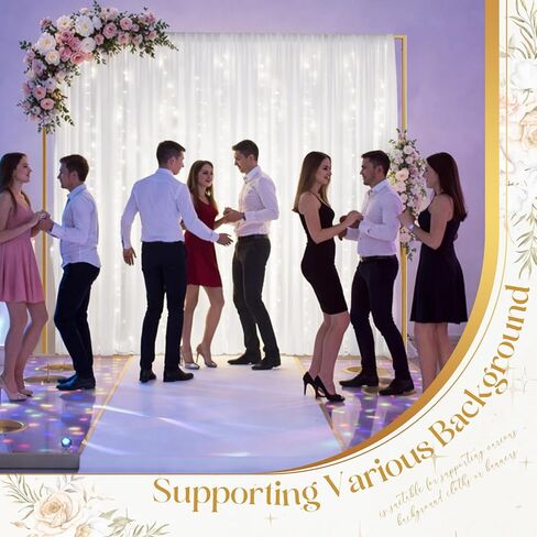 Fumete 4 Pcs 8 x 8 ft Gold Backdrop Stand with Drape and LED Kit, 5 x 10ft Drape 2 Panels with Rod Pockets and String Lights Adjustable for Wedding Birthday Party Photography Background(White) in Kuwait