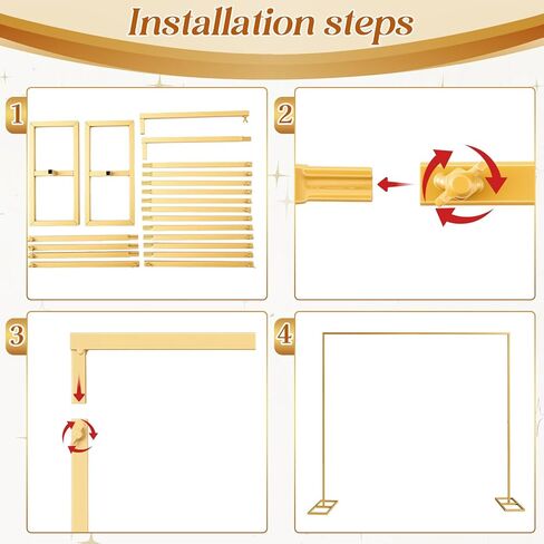Fumete 4 Pcs 8 x 8 ft Gold Backdrop Stand with Drape and LED Kit, 5 x 10ft Drape 2 Panels with Rod Pockets and String Lights Adjustable for Wedding Birthday Party Photography Background(White) in Kuwait