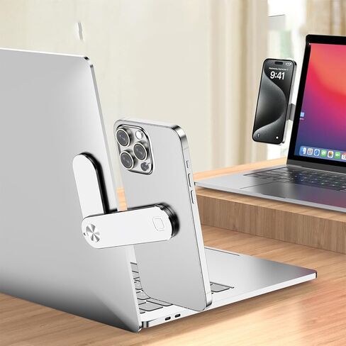 Portable Phone Screen Extension Holder – Adjustable Phone Laptop Stand,Magnetic Phone Holder,Compact and Versatile for Video Calls and Multi-Tasking(Silver) in Kuwait