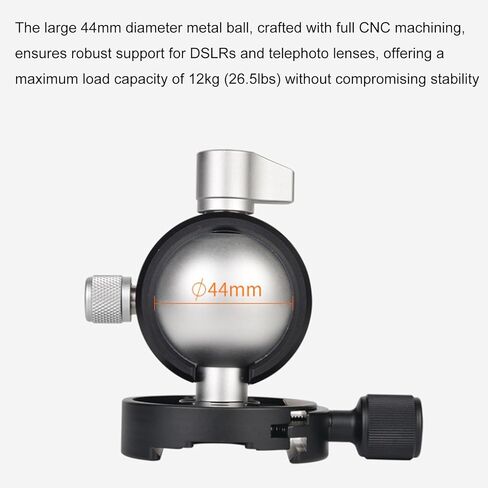 Yoidesu Low Profile Camera Tripod Ball Head 44mm Panorama Ball Head with 1/4 Inch Quick Release Plate, Camera Tripod 12kg Load Aluminum Alloy for Monopod DSLR in Kuwait