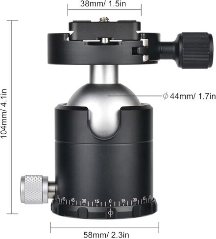 Yoidesu Low Profile Camera Tripod Ball Head 44mm Panorama Ball Head with 1/4 Inch Quick Release Plate, Camera Tripod 12kg Load Aluminum Alloy for Monopod DSLR in Kuwait