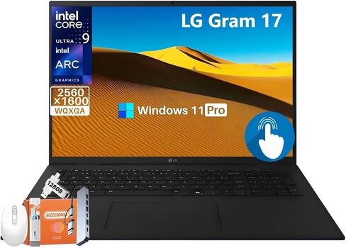 LG gram 17" Professional Touch Laptop - Intel Evo Edition with Core Ultra 9 Series 2, 32 GB RAM, 1 TB SSD, 17" WQXGA Touchscreen, AI Copilot+ PC, Up to 23.5-Hour Battery, Wi-Fi 7, Windows 11 Pro in Kuwait