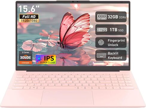 كمبيوتر محمول Auusda مقاس 15.6 بوصة FHD، معالج Athlon Silver 3050E، ذاكرة الوصول العشوائي DDR4 سعة 32 جيجابايت، SSD 1 تيرابايت، WiFi 5/ USB 3.0/ Type-C/HDMI، Win 11 Pro، كمبيوتر محمول رقيق وخفيف IPS للعمل والدراسة والترفيه، وردي in Kuwait