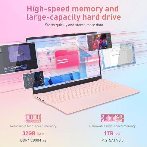 كمبيوتر محمول Auusda مقاس 15.6 بوصة FHD، معالج Athlon Silver 3050E، ذاكرة الوصول العشوائي DDR4 سعة 32 جيجابايت، SSD 1 تيرابايت، WiFi 5/ USB 3.0/ Type-C/HDMI، Win 11 Pro، كمبيوتر محمول رقيق وخفيف IPS للعمل والدراسة والترفيه، وردي in Kuwait