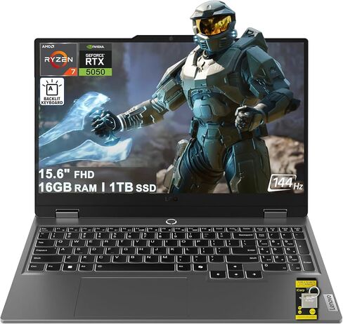 كمبيوتر محمول Lenovo LOQ Gaming AI مقاس 15.6 بوصة FHD IPS 144 هرتز (100% sRGB G-SYNC) AMD 8-core Ryzen 7 250 32 جيجابايت DDR5 1 تيرابايت SSD GeForce RTX 5050 GDDR7 (440 AI Tops) بإضاءة خلفية Nahimic شحن سريع Win11 ICP Hub in Kuwait