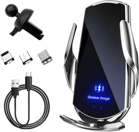 Wireless Car Charger, 15W Fast Charging Mount Electric Induction Car Phone Holder, Universal Auto-Clamping Magnetic Charger Air Vent Mount Bracket for Most Smartphones (Black) in Kuwait