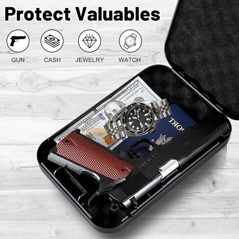 Portable Pistol Safe, Small Handgun Lock Box with Steel Cable, Compact Car Gun Safe for Travel, Office, Dorm, Home,3 Mechnical Digits Access, Black in Kuwait