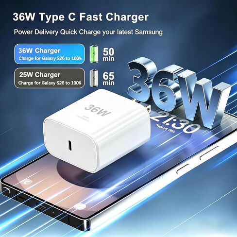 شاحن سامسونج فائق السرعة 36 واط، 2 حزمة شاحن هاتف أندرويد بلوك نوع C شاحن شحن سريع USB C نوع C شاحن حائط محول طاقة لهاتف Samsung Galaxy S26 Ultra/S26+/S25 Ultra/S25/S24/S23/S22/S21 in Kuwait