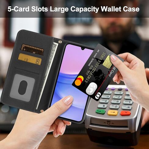 Vofolen for Samsung Galaxy A15 5G Phone Case with Card Holder Crossbody Wrist Strap Leather Flip Case with Magnetic Clasp Kickstand Heavy Duty Rugged Wallet Phone Case for Galaxy A15 5G, Black in Kuwait