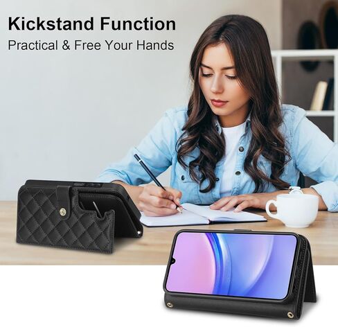 Vofolen for Samsung Galaxy A15 5G Phone Case with Card Holder Crossbody Wrist Strap Leather Flip Case with Magnetic Clasp Kickstand Heavy Duty Rugged Wallet Phone Case for Galaxy A15 5G, Black in Kuwait
