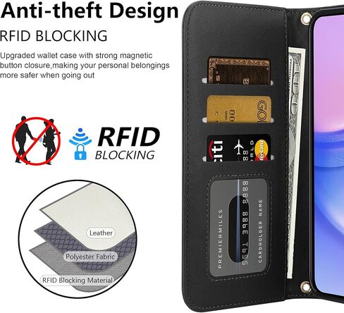 Vofolen for Samsung Galaxy A15 5G Phone Case with Card Holder Crossbody Wrist Strap Leather Flip Case with Magnetic Clasp Kickstand Heavy Duty Rugged Wallet Phone Case for Galaxy A15 5G, Black in Kuwait