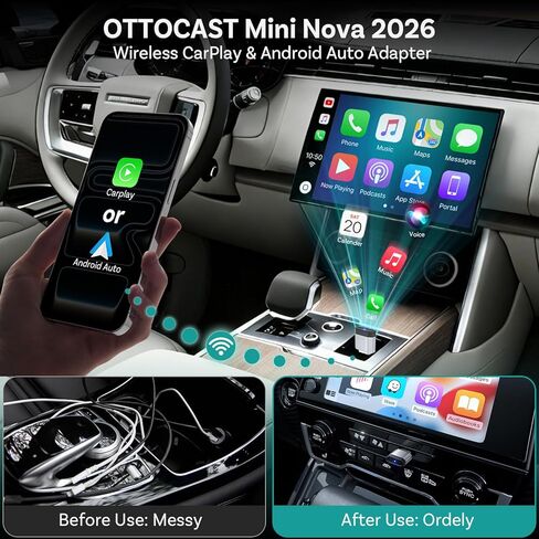OTTOCAST Mini Nova 2-in-1 Wireless CarPlay & Android Auto Adapter, Plug & Play Convert Wired to Wireless, Fast Auto Connect, Mini USB Design, Compatible with iOS 10+ & Android 11+ in Kuwait