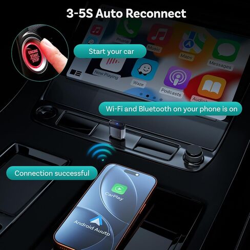 OTTOCAST Mini Nova 2-in-1 Wireless CarPlay & Android Auto Adapter, Plug & Play Convert Wired to Wireless, Fast Auto Connect, Mini USB Design, Compatible with iOS 10+ & Android 11+ in Kuwait