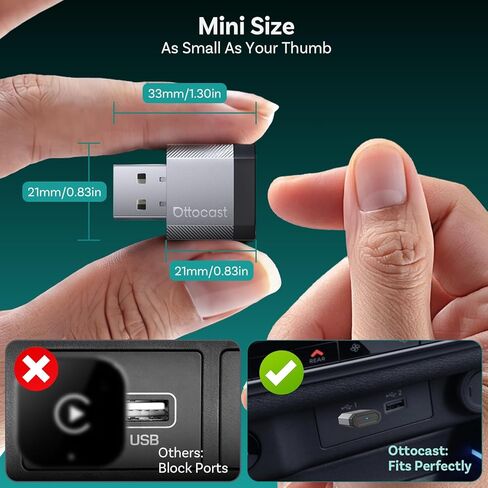 OTTOCAST Mini Nova 2-in-1 Wireless CarPlay & Android Auto Adapter, Plug & Play Convert Wired to Wireless, Fast Auto Connect, Mini USB Design, Compatible with iOS 10+ & Android 11+ in Kuwait