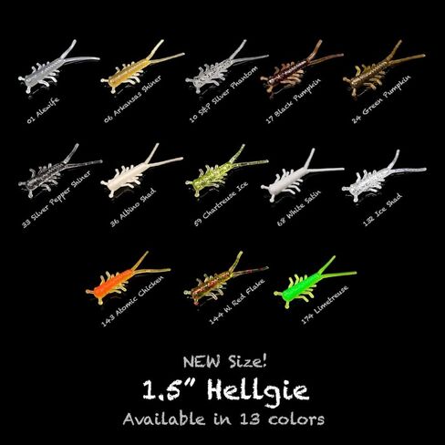 Lunker City Fishing 1.5" Hellgie 3 Pack Bundle Creature Bait Soft Plastic Bass Lure Hellgrammite Legs and Tails Action for Panfish, Trout, and Ice Fishing, 45 Pcs, Made in The USA in Saudi Arabia