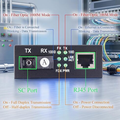 HTB-GS-03 Gigabit Fiber Media Converter, 10/100/1000Mbps Auto-Negotiation, Single Mode 3Km, SC-UPC/SC-APC Port, RJ45 Ethernet, 1.25G Fiber Speed, US Power Adapter in Kuwait