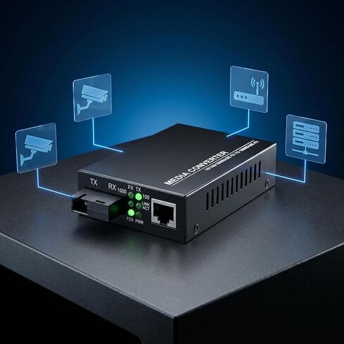 HTB-GS-03 Gigabit Fiber Media Converter, 10/100/1000Mbps Auto-Negotiation, Single Mode 3Km, SC-UPC/SC-APC Port, RJ45 Ethernet, 1.25G Fiber Speed, US Power Adapter in Kuwait