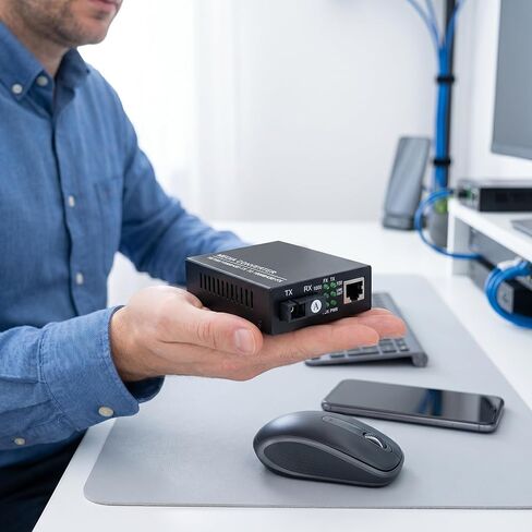 HTB-GS-03 Gigabit Fiber Media Converter, 10/100/1000Mbps Auto-Negotiation, Single Mode 3Km, SC-UPC/SC-APC Port, RJ45 Ethernet, 1.25G Fiber Speed, US Power Adapter in Kuwait