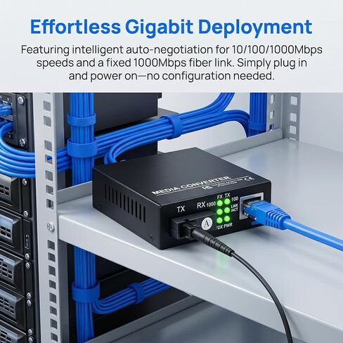 HTB-GS-03 Gigabit Fiber Media Converter, 10/100/1000Mbps Auto-Negotiation, Single Mode 3Km, SC-UPC/SC-APC Port, RJ45 Ethernet, 1.25G Fiber Speed, US Power Adapter in Kuwait
