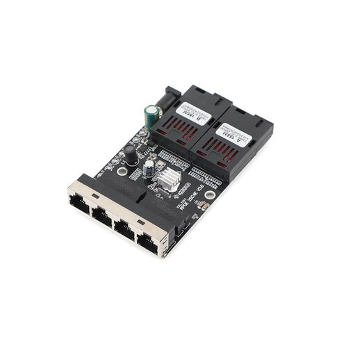 محول وسائط ألياف ضوئية بسرعة 100 ميجابت في الثانية، موصل ألياف مفردة من 4 RJ45 إلى 2 SC، وضع فردي بطول 20 كيلومترًا، 1310/1550 نانومتر، محول إيثرنت للوحة PCBA، أسود (لا يوجد محول طاقة) in Kuwait