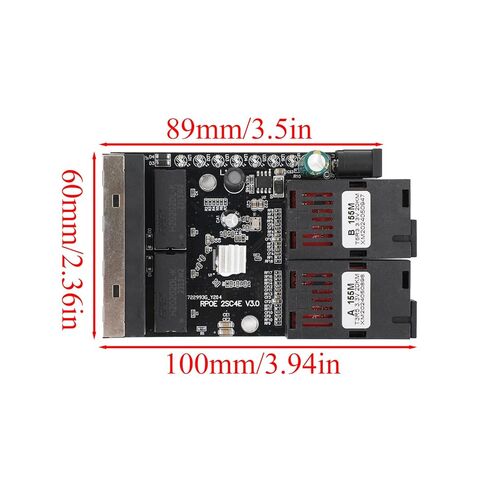 محول وسائط ألياف ضوئية بسرعة 100 ميجابت في الثانية، موصل ألياف مفردة من 4 RJ45 إلى 2 SC، وضع فردي بطول 20 كيلومترًا، 1310/1550 نانومتر، محول إيثرنت للوحة PCBA، أسود (لا يوجد محول طاقة) in Kuwait