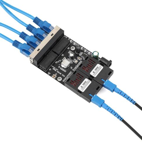 محول وسائط ألياف ضوئية بسرعة 100 ميجابت في الثانية، موصل ألياف مفردة من 4 RJ45 إلى 2 SC، وضع فردي بطول 20 كيلومترًا، 1310/1550 نانومتر، محول إيثرنت للوحة PCBA، أسود (لا يوجد محول طاقة) in Kuwait