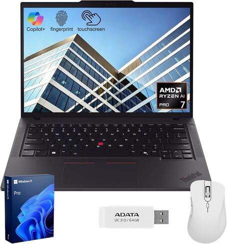 Lenovo ThinkPad P14s Copilot+ كمبيوتر محمول لمحطة العمل المتنقلة، AMD Ryzen AI 7 PRO 350، شاشة لمس FHD+ IPS مقاس 14 بوصة، 64 جيجابايت DDR5، 2 تيرابايت SSD، Wi-Fi 7، HDMI، كاميرا تعمل بالأشعة تحت الحمراء، AI-Ready، Windows 11 Pro، مع حزمة in Kuwait