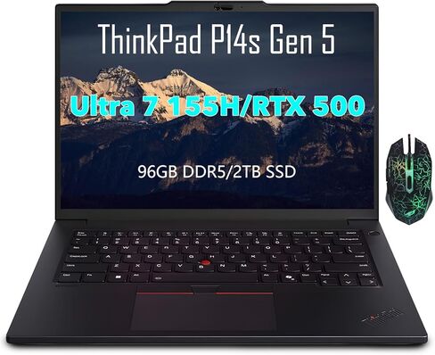 كمبيوتر محمول لمحطة العمل المحمولة Lenovo ThinkPad P14s Gen 5، شاشة 14.5 بوصة 120 هرتز 3K، Intel Ultra 7 155H(16 كور)، 96 جيجابايت DDR5، 2 تيرابايت SSD، NVIDIA RTX 500، كاميرا 5 ميجابكسل RGB + IR، Win 11 Pro، ماوس in Kuwait