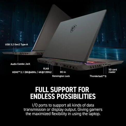 MSI Vector 16 HX AI 400 Gaming Laptop, NVIDIA RTX 5080 16GB GDDR7, 16" QHD+ 240Hz LCD Display, 5.4GHz Intel Ultra 9 275HX, 64 GB DDR5, 1 TB SSD, Thunderbolt 5, Wi-Fi 7, Windows 11 Pro, w/Accessorie in Saudi Arabia