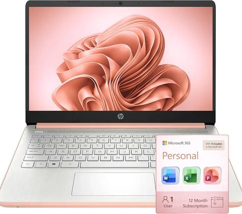كمبيوتر محمول HP Ultrabook، ذاكرة الوصول العشوائي 8 جيجابايت، 64 جيجابايت SSD، Microsoft 365، Intel 2-Core | سريع، ذكي، صديق للميزانية، جاهز للذكاء الاصطناعي، أساسي بدون ماوس، ذهبي وردي in Kuwait