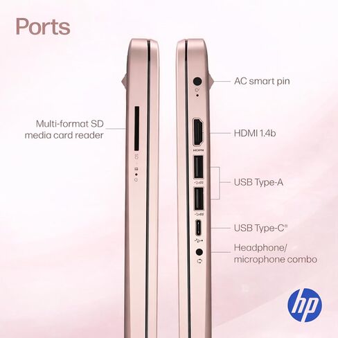 كمبيوتر محمول HP Ultrabook، ذاكرة الوصول العشوائي 8 جيجابايت، 64 جيجابايت SSD، Microsoft 365، Intel 2-Core | سريع، ذكي، صديق للميزانية، جاهز للذكاء الاصطناعي، أساسي بدون ماوس، ذهبي وردي in Kuwait