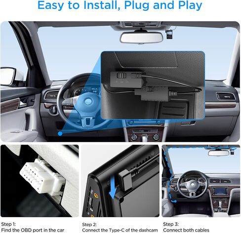 كابل طاقة ثابت VIOFO OP100 Obd-II لكاميرا Dash Cam، وضع المراقبة/Acc لمدة 24 ساعة مع حماية الجهد المنخفض، التوصيل والتشغيل، متوافق مع سلسلة A329S/A229/A119M Pro/A119 Mini2 (منفذ USB من النوع C) in Kuwait