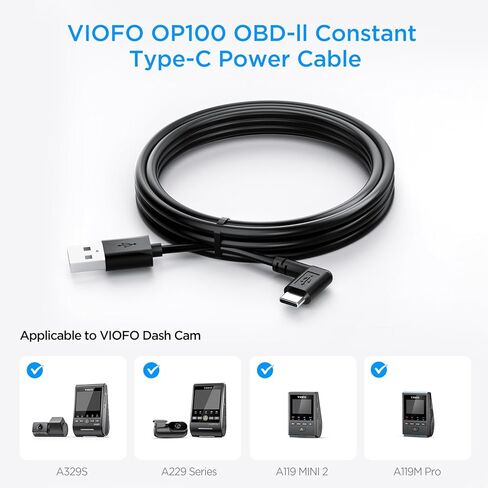كابل طاقة ثابت VIOFO OP100 Obd-II لكاميرا Dash Cam، وضع المراقبة/Acc لمدة 24 ساعة مع حماية الجهد المنخفض، التوصيل والتشغيل، متوافق مع سلسلة A329S/A229/A119M Pro/A119 Mini2 (منفذ USB من النوع C) in Kuwait