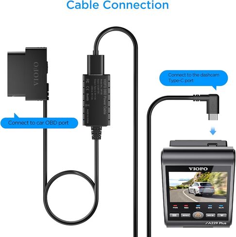 كابل طاقة ثابت VIOFO OP100 Obd-II لكاميرا Dash Cam، وضع المراقبة/Acc لمدة 24 ساعة مع حماية الجهد المنخفض، التوصيل والتشغيل، متوافق مع سلسلة A329S/A229/A119M Pro/A119 Mini2 (منفذ USB من النوع C) in Kuwait