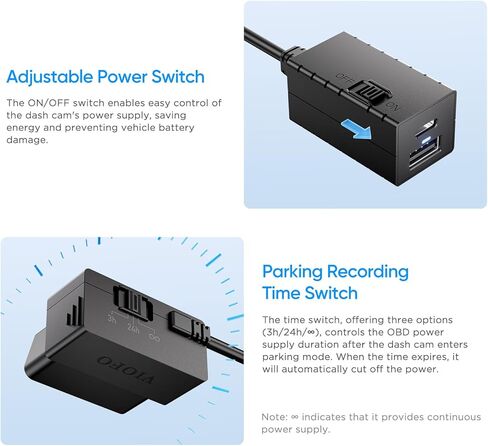كابل طاقة ثابت VIOFO OP100 Obd-II لكاميرا Dash Cam، وضع المراقبة/Acc لمدة 24 ساعة مع حماية الجهد المنخفض، التوصيل والتشغيل، متوافق مع سلسلة A329S/A229/A119M Pro/A119 Mini2 (منفذ USB من النوع C) in Kuwait