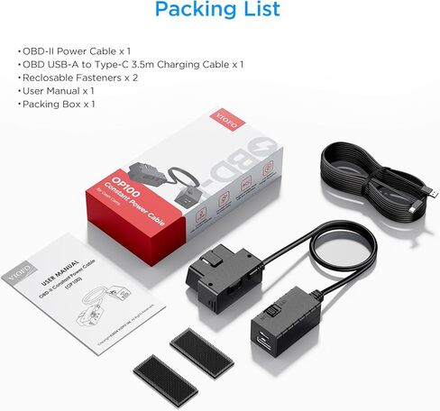 كابل طاقة ثابت VIOFO OP100 Obd-II لكاميرا Dash Cam، وضع المراقبة/Acc لمدة 24 ساعة مع حماية الجهد المنخفض، التوصيل والتشغيل، متوافق مع سلسلة A329S/A229/A119M Pro/A119 Mini2 (منفذ USB من النوع C) in Kuwait