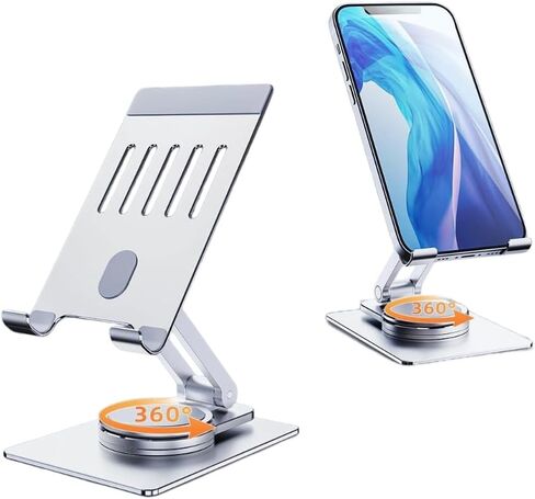 Chapter Seven Aluminum Cell Phone & Tablet Stand for Desk,360° Rotating Foldable Mobile Stand,Home Office Desk Accessories Gifts for iPhone 17 16 15 14 Pro Max, Galaxy S26 (Silver) in Saudi Arabia