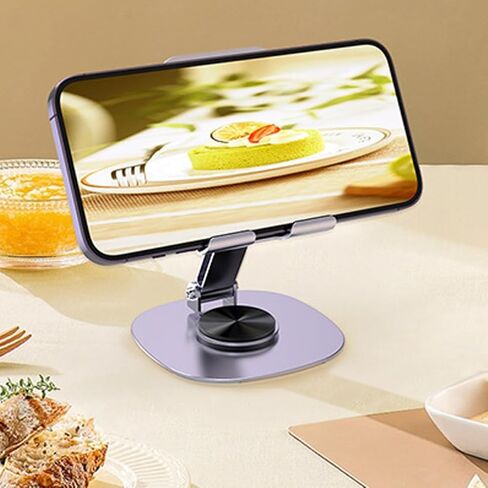 Dual Folding Cell Phone Stand Fully Adjustable Foldable Desktop Phone Holder Cradle Dock, Thick Case Friendly, Compatible with All Phones (Purple) in Kuwait