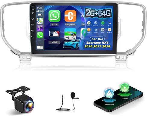 [4Core+64G] Volxcereo Car Radio for Kia Sportage KX5 2016 2017 2018, 9 inch Android Touchscreen Stereo with Carplay/Android Auto, GPS Navigation, WiFi, Bluetooth, SWC, FM/RDS, EQ in Kuwait