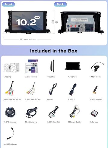 Roadanvi X14 6G+128G 10.2 بوصة راديو السيارة لتويوتا هايلاندر 2015-2019 Carplay Android Auto Head Unit سيارة ستيريو واي فاي 4G LTE نظام تحديد المواقع والملاحة 1280x720 QLED شاشة تعمل باللمس in Kuwait
