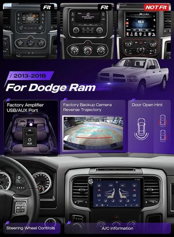 8+128GB Android Car Radio for Dodge RAM 1500 2500 3500 (Manual AC) 2013-2018, Wireless CarPlay/Android Auto, Android 12, 8-Core CPU, 9" QLED Touchscreen 1280×720P, 5G WiFi Ready in Kuwait