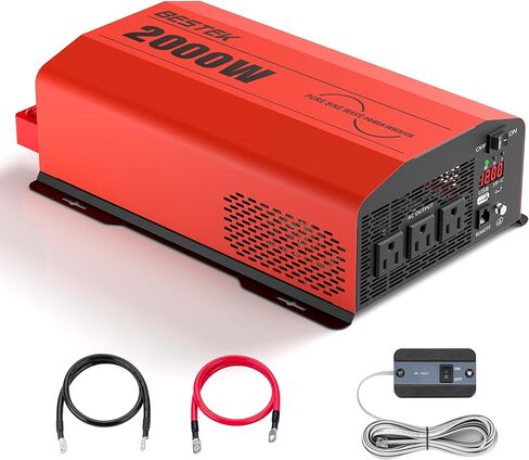 BESTEK 2000 Watt Pure Sine Wave Power Inverter 12V DC to 110V/120V AC Converter for Home, RV, Truck, Off-Grid Solar Power 3 AC Outlets Car Inverter with One 2 USB Port Type-C with Remote Control in Kuwait