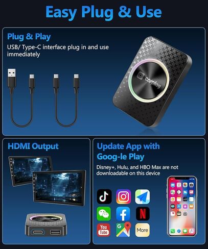 4GB+ 32GB Wireless CarPlay & Android Auto Adapter AI Box, Turn Car Screen into TV (Stream Netflix/YouTube), Plug & Play Magic Video Dongle, Support TF Card, Bluetooth 5.1 + WiFi Connectivity in Kuwait